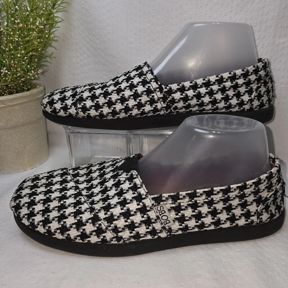 BOBS from Skechers Black and White Houndstooth Loafers